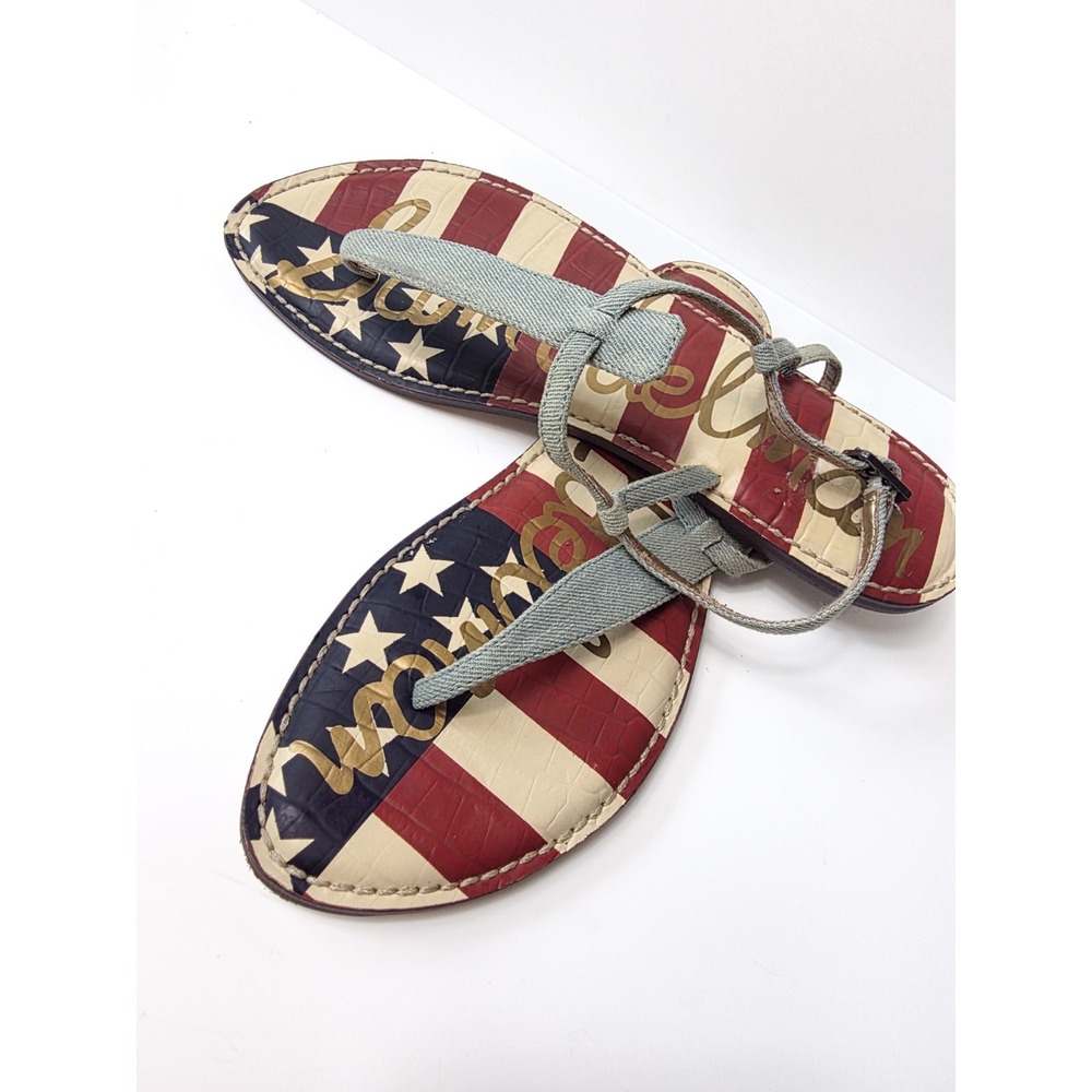 Sam Edelman American Flag GiGi Baby Blue Denim Thong Sandals‎ USAW 11 EU 43 - Picture 2 of 5